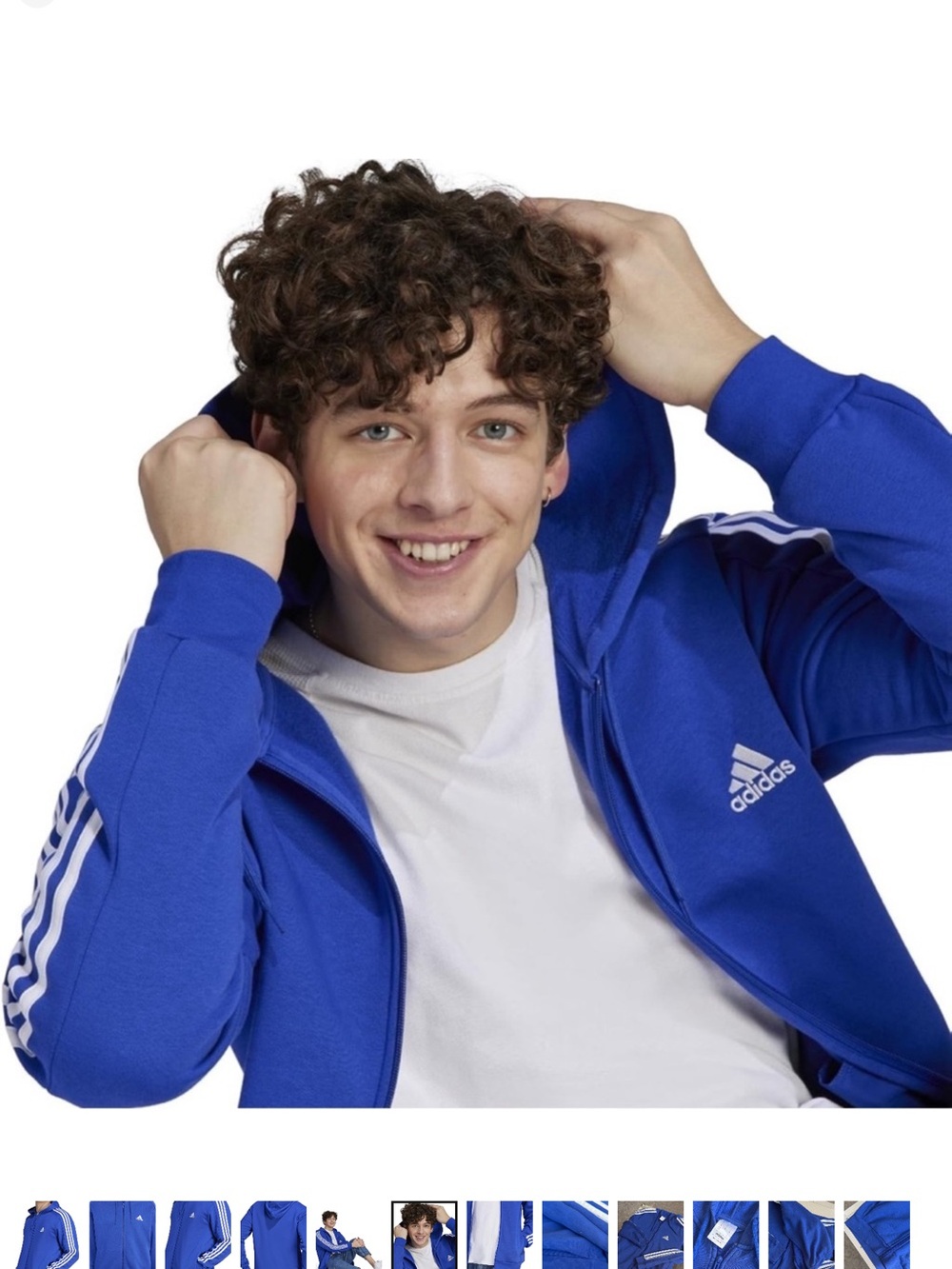 adidas Blue Zip-Up Hoodie with White Stripes